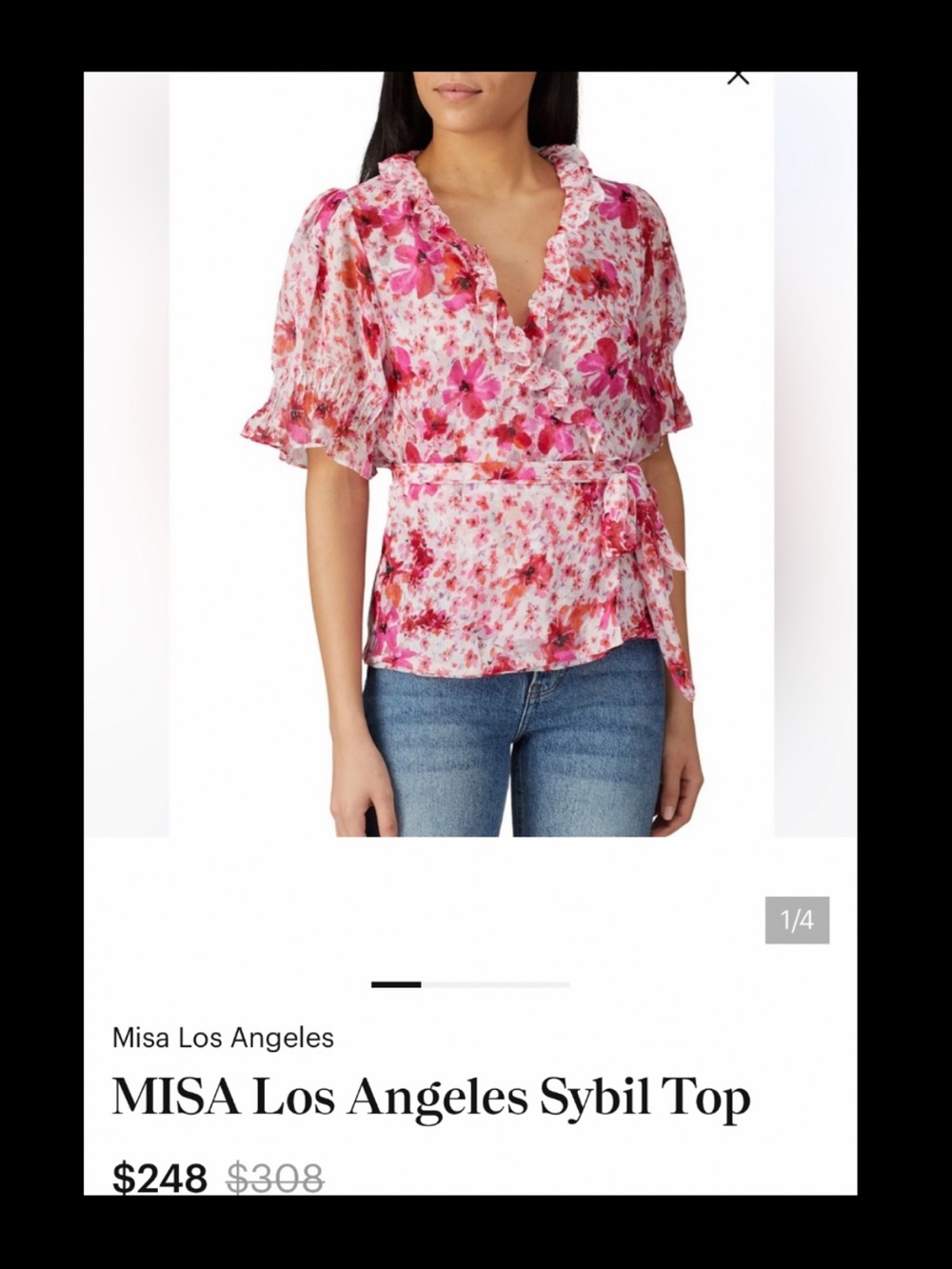 Misa Los Angeles Pink Floral Ruffle Wrap Blouse